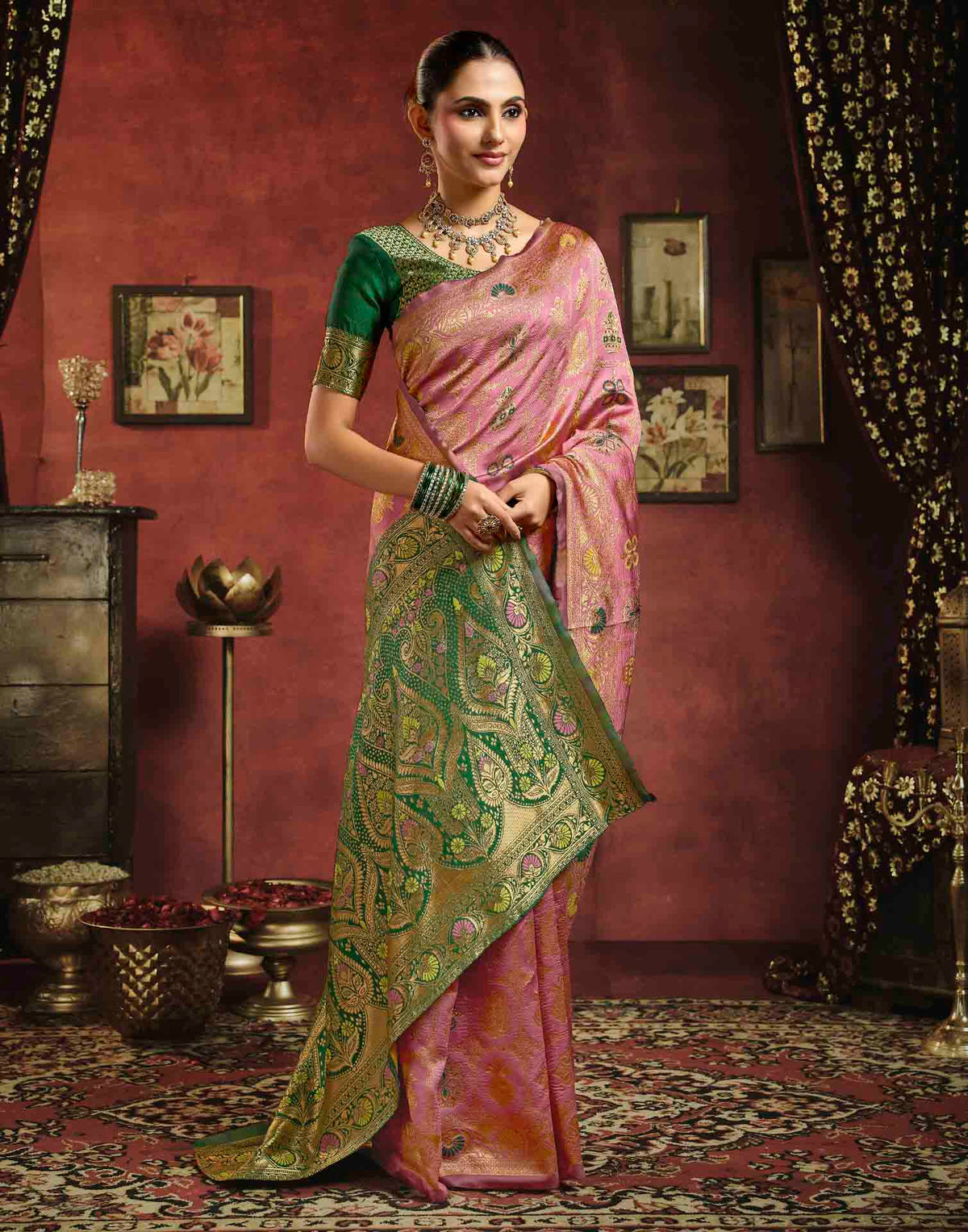 Baby Pink Silk Woven Patola Saree