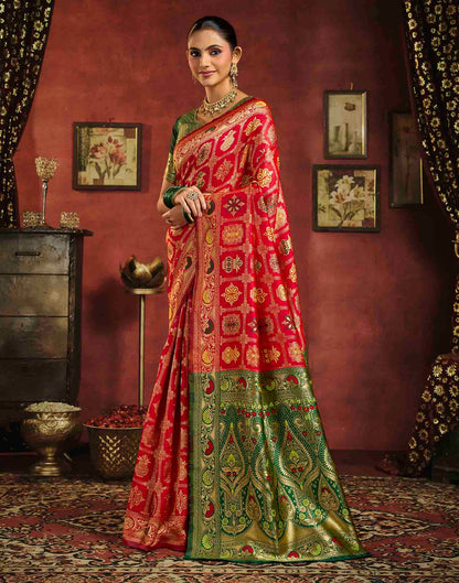 Bright Red Silk Woven Patola Saree