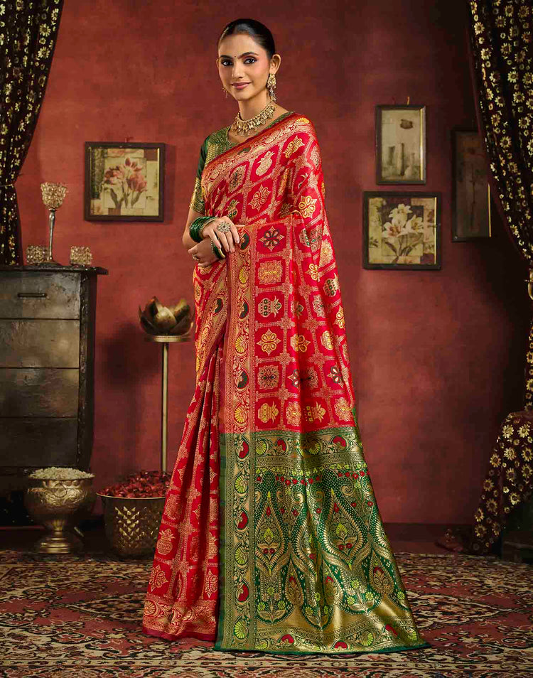 Bright Red Silk Woven Patola Saree