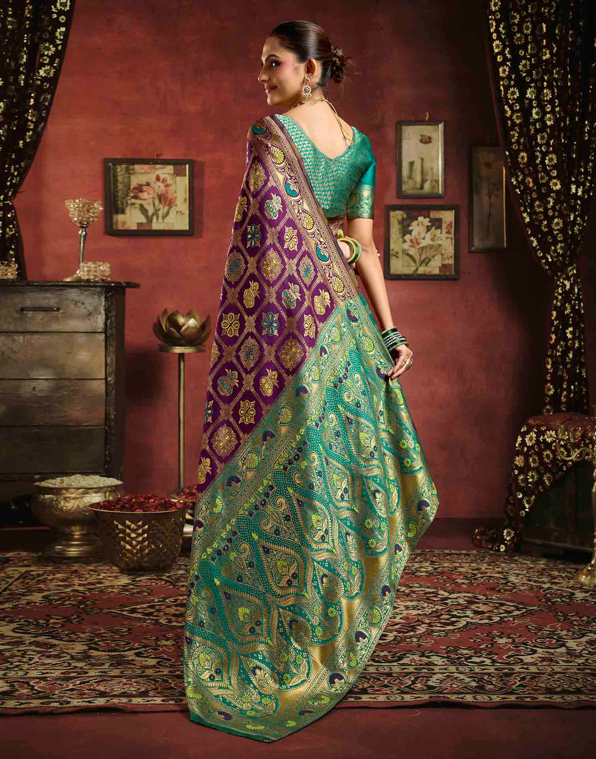 Dark Wine Silk Woven Patola Saree