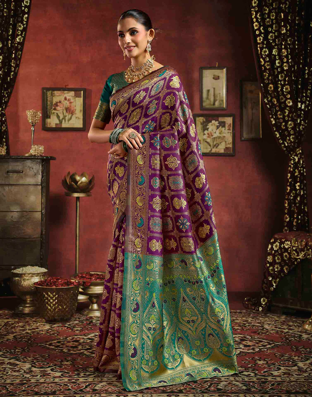 Dark Wine Silk Woven Patola Saree