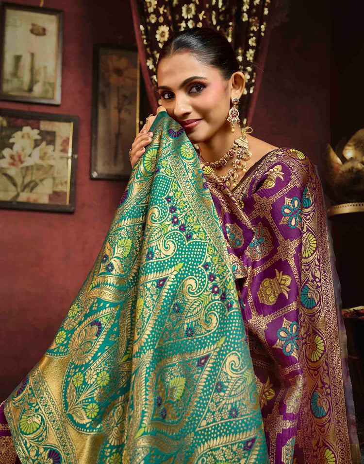 Dark Wine Silk Woven Patola Saree