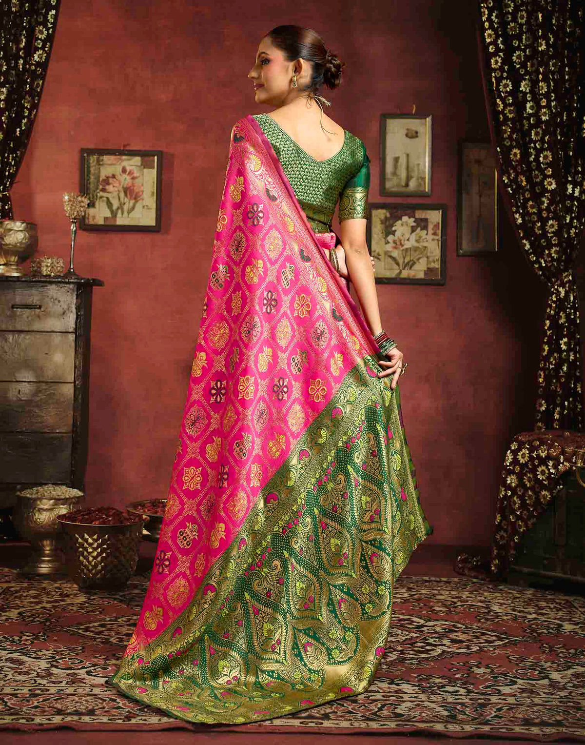 Rani Pink Silk Woven Patola Saree