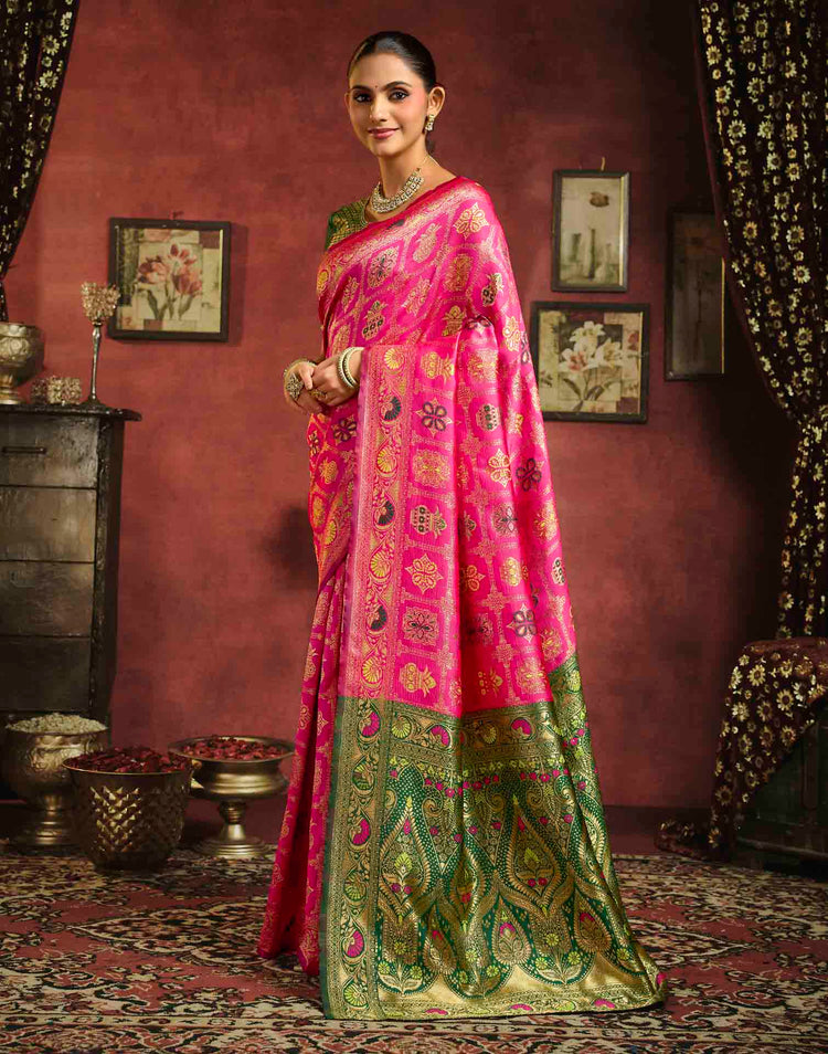 Rani Pink Silk Woven Patola Saree