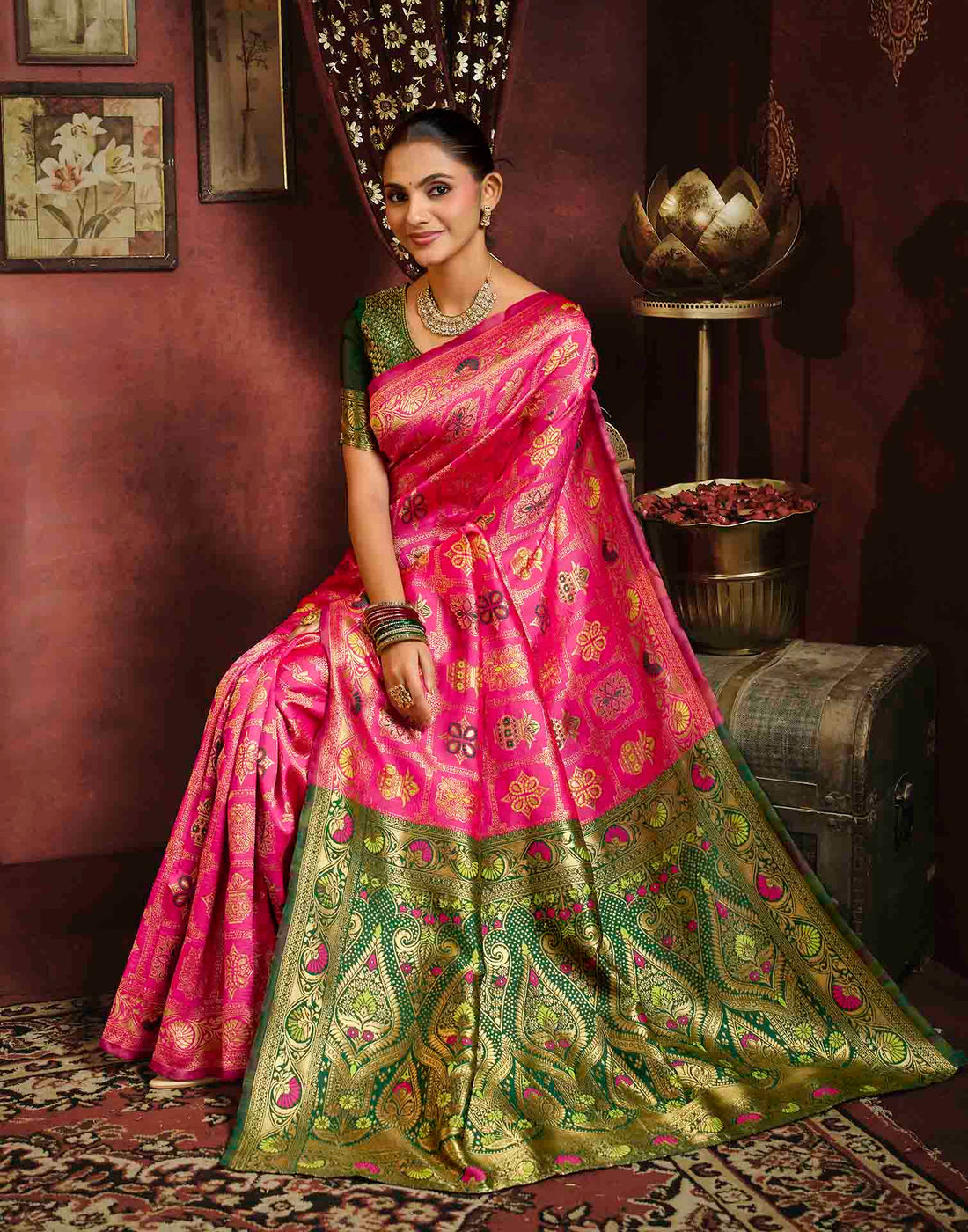 Rani Pink Silk Woven Patola Saree