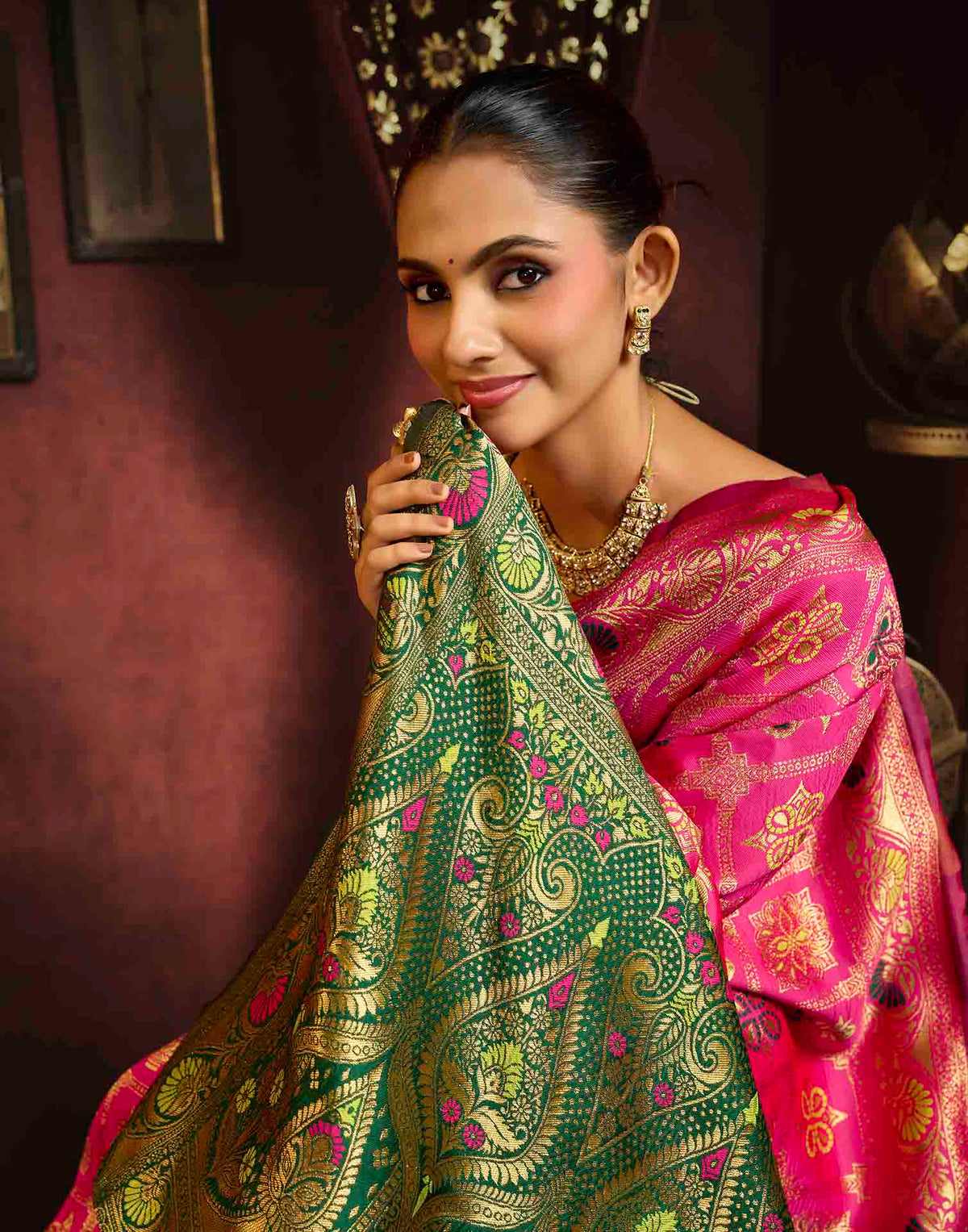 Rani Pink Silk Woven Patola Saree