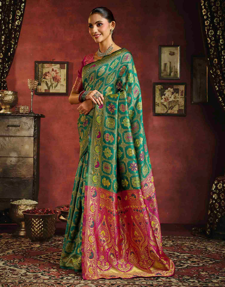 Teal Green Silk Woven Patola Saree