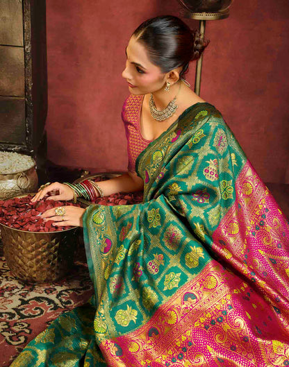 Teal Green Silk Woven Patola Saree