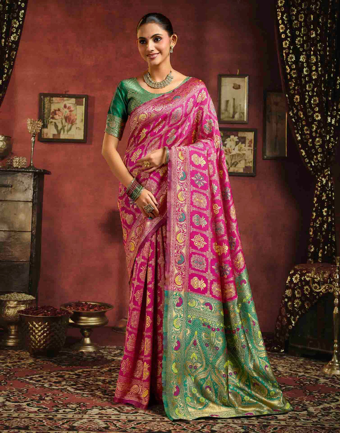 Dark Magenta Silk Woven Patola Saree