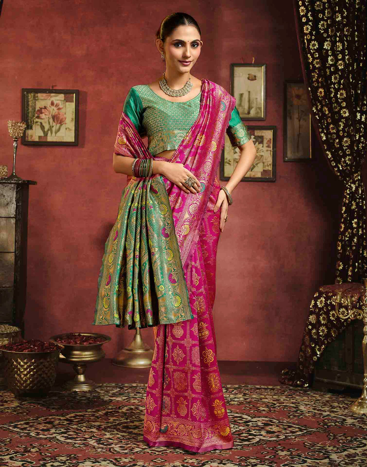 Dark Magenta Silk Woven Patola Saree
