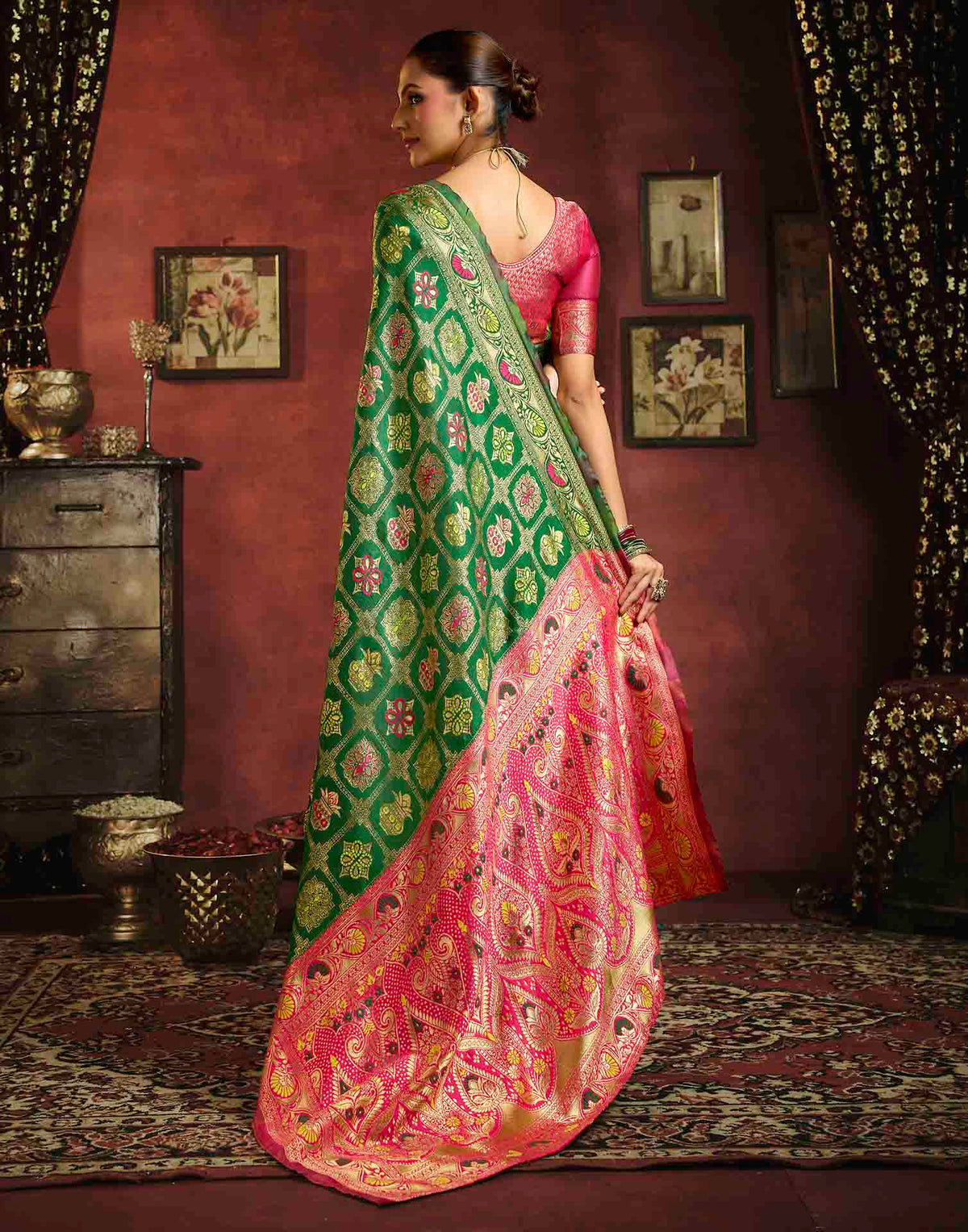 Dark Green Silk Woven Patola Saree