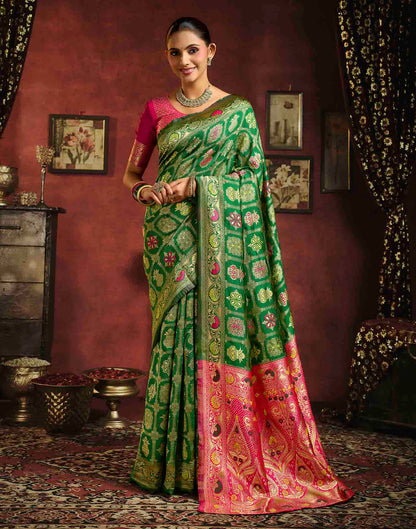 Dark Green Silk Woven Patola Saree