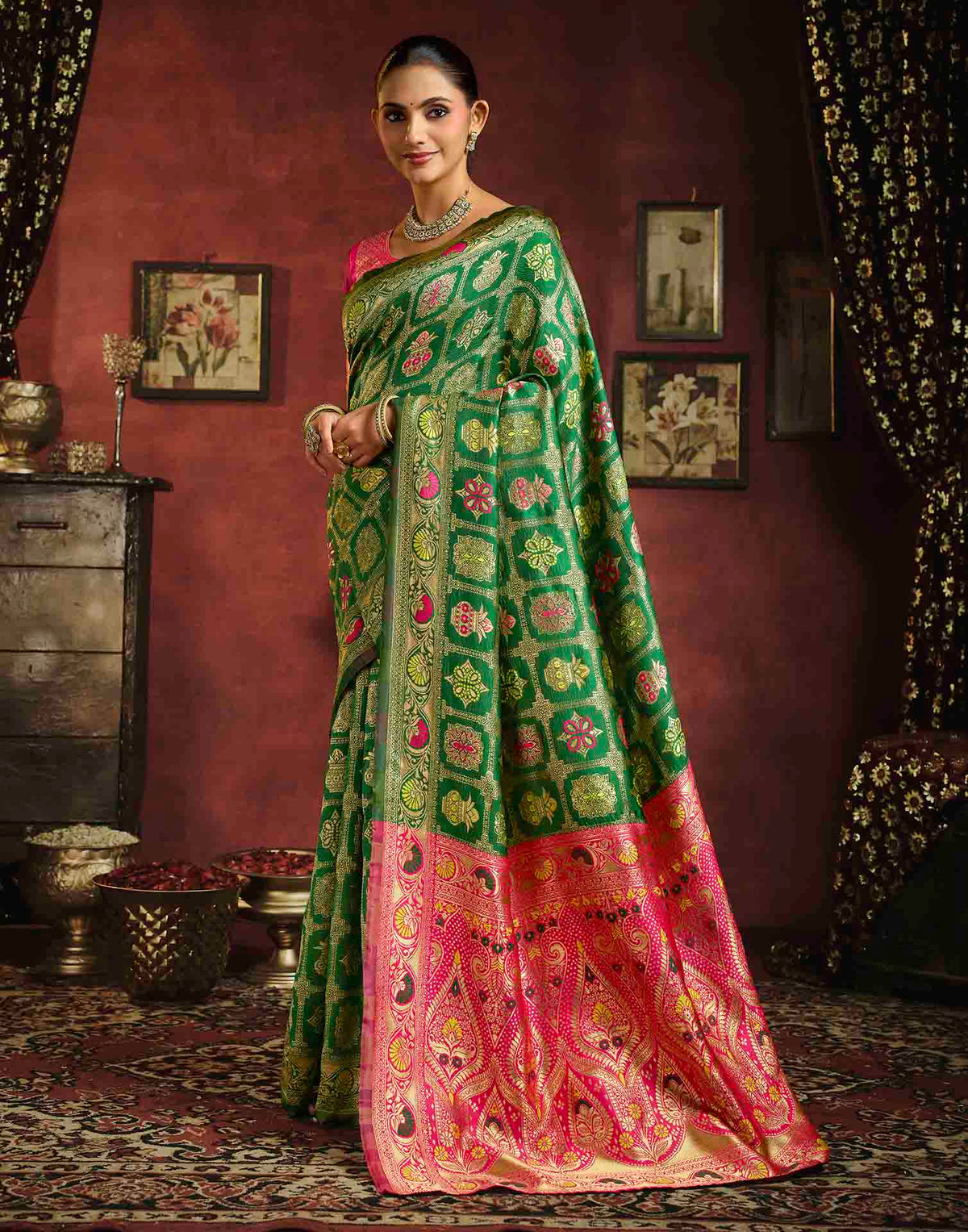 Dark Green Silk Woven Patola Saree