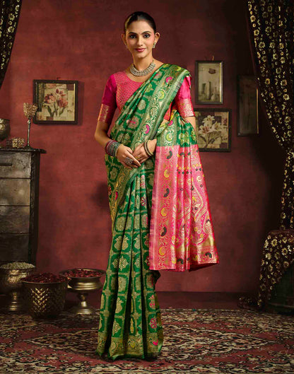 Dark Green Silk Woven Patola Saree