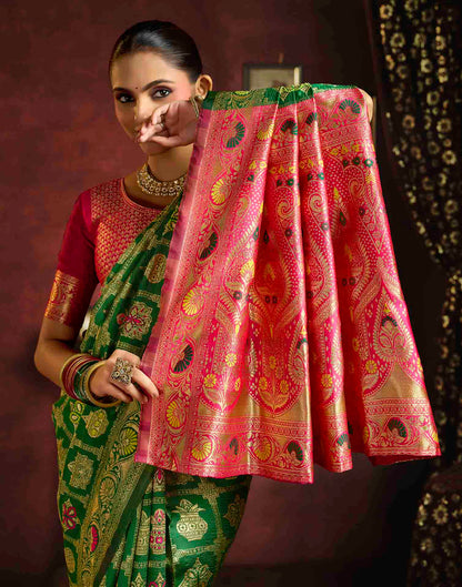 Dark Green Silk Woven Patola Saree