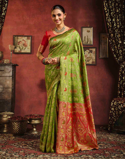 Parrot Green Silk Woven Patola Saree