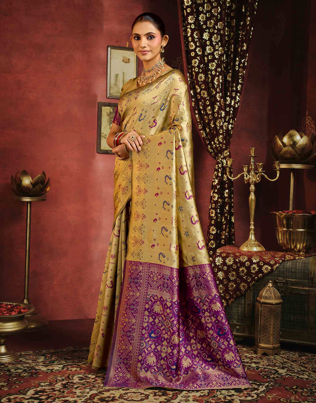 Khaki Silk Woven Patola Saree