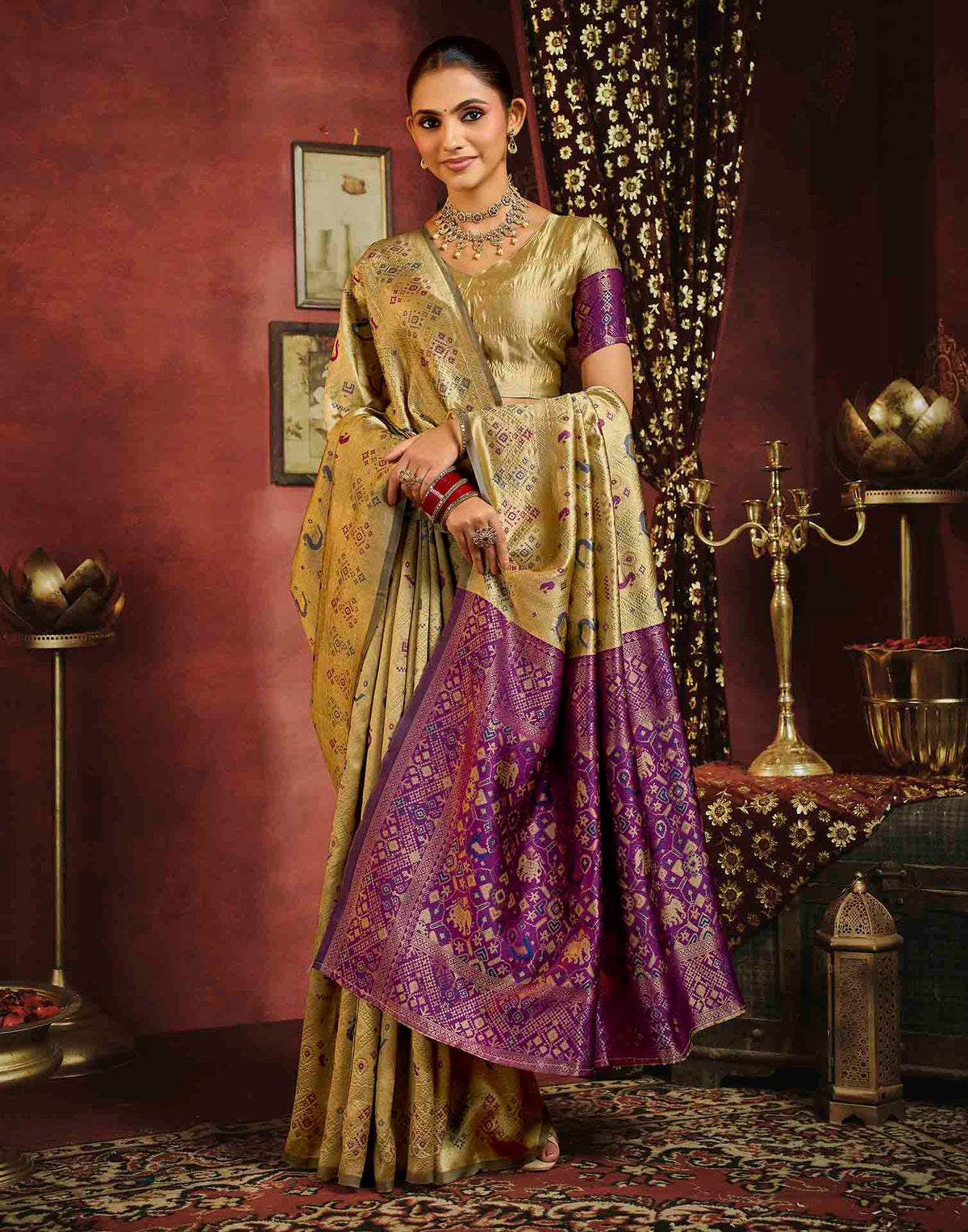 Khaki Silk Woven Patola Saree