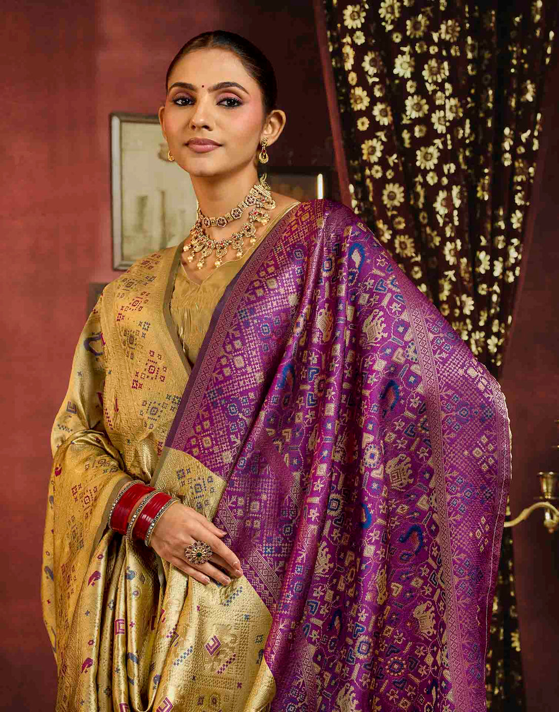 Khaki Silk Woven Patola Saree