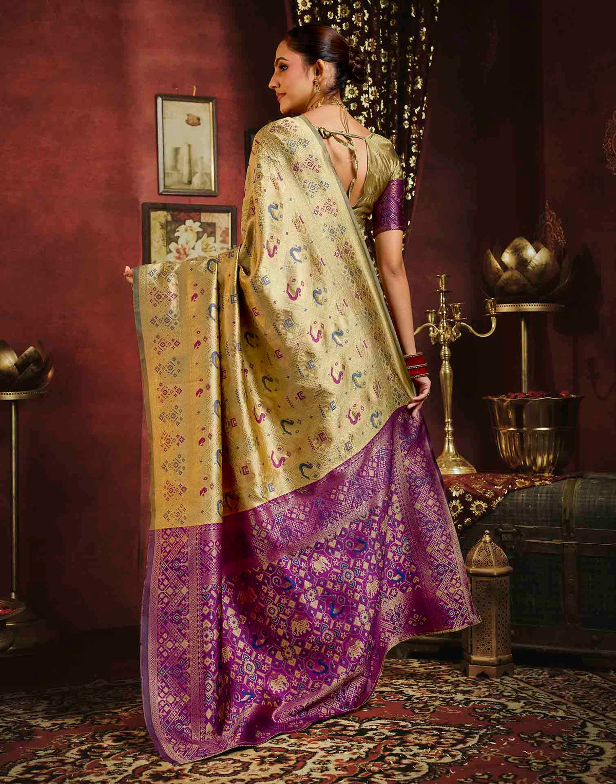 Khaki Silk Woven Patola Saree