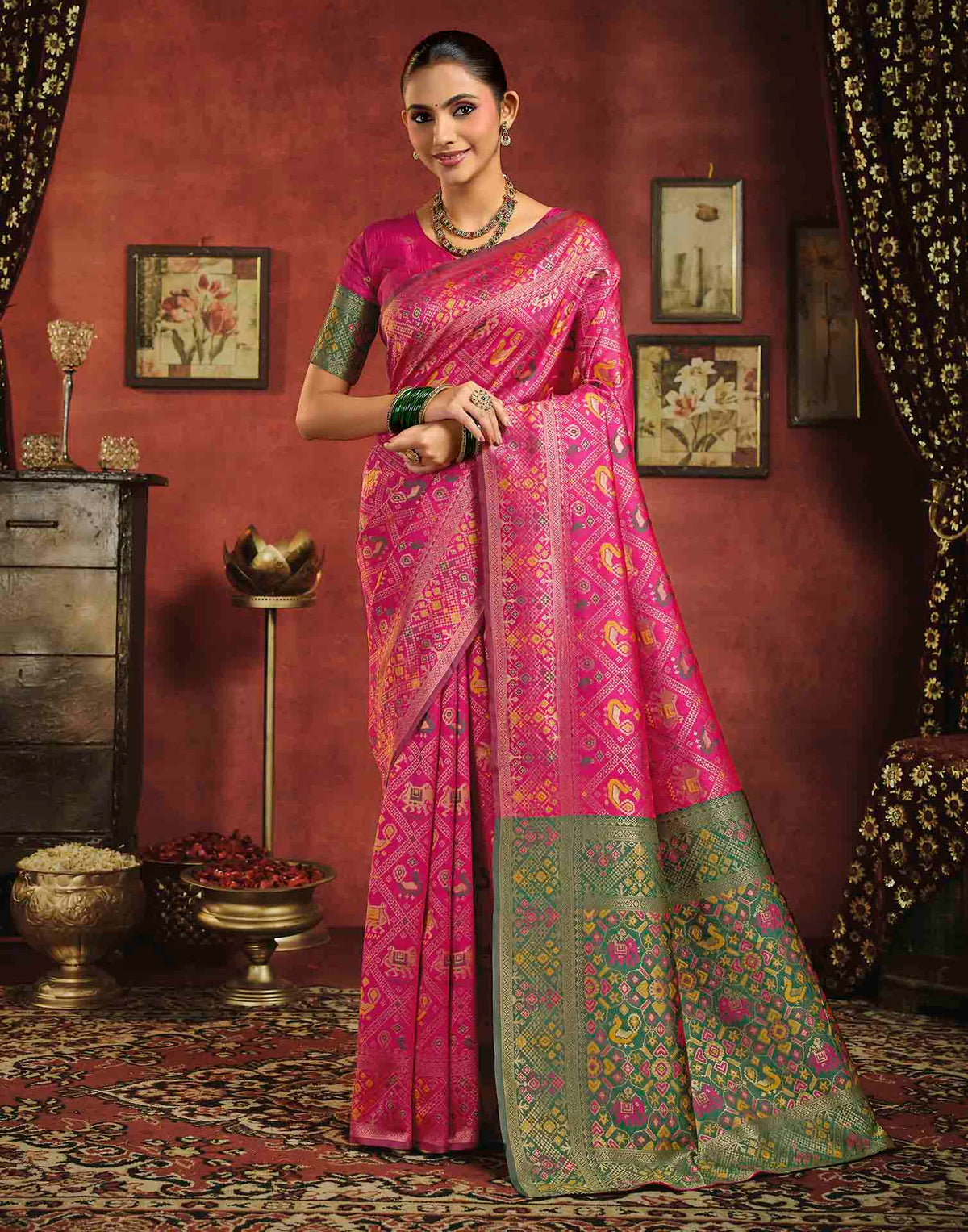 Dark Pink Silk Woven Patola Saree