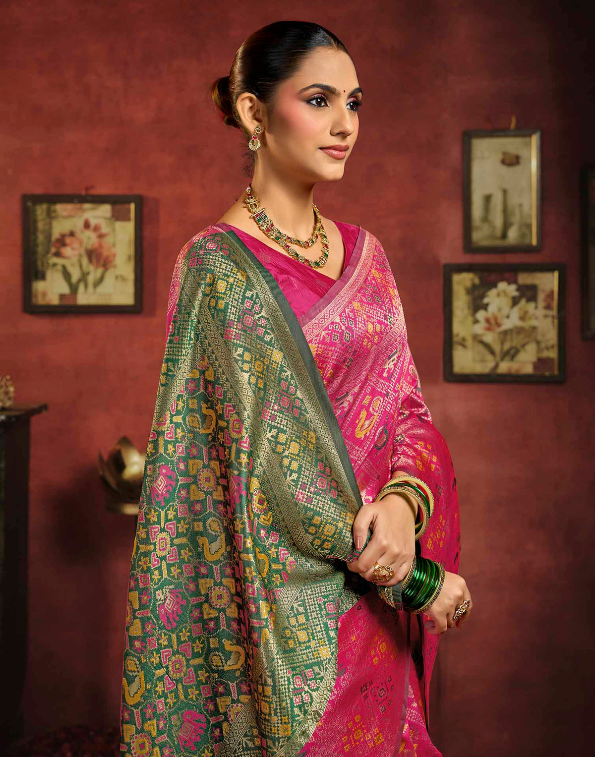 Dark Pink Silk Woven Patola Saree