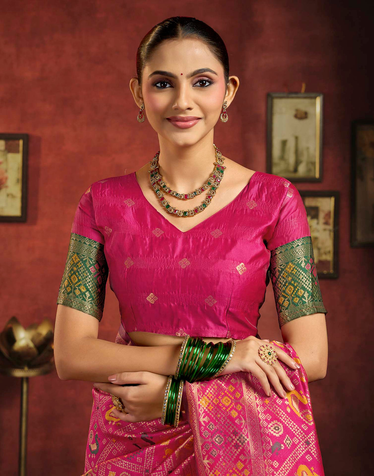 Dark Pink Silk Woven Patola Saree