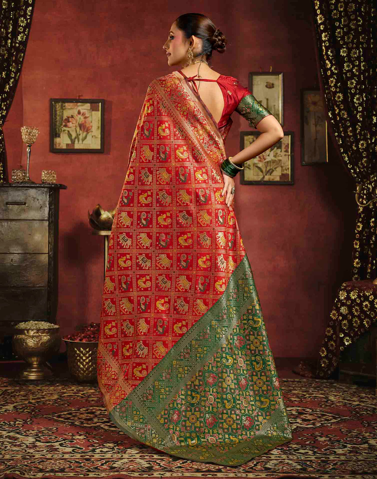 Bright Red Silk Woven Patola Saree