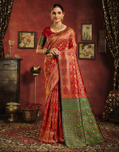 Bright Red Silk Woven Patola Saree