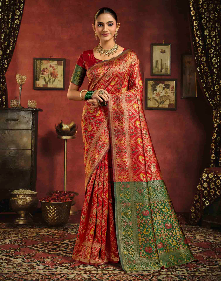 Bright Red Silk Woven Patola Saree