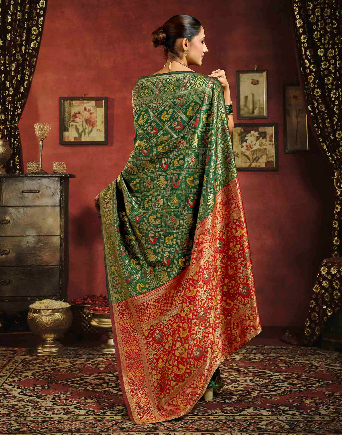 Moss Green Silk Woven Patola Saree
