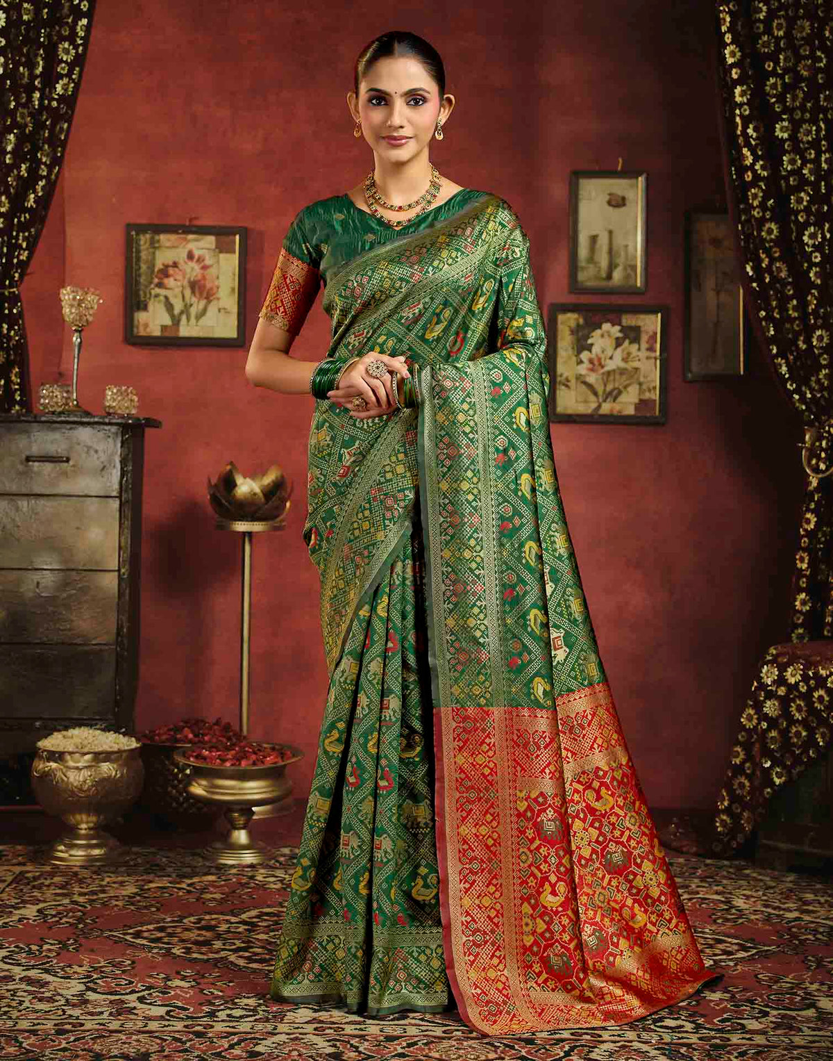 Moss Green Silk Woven Patola Saree