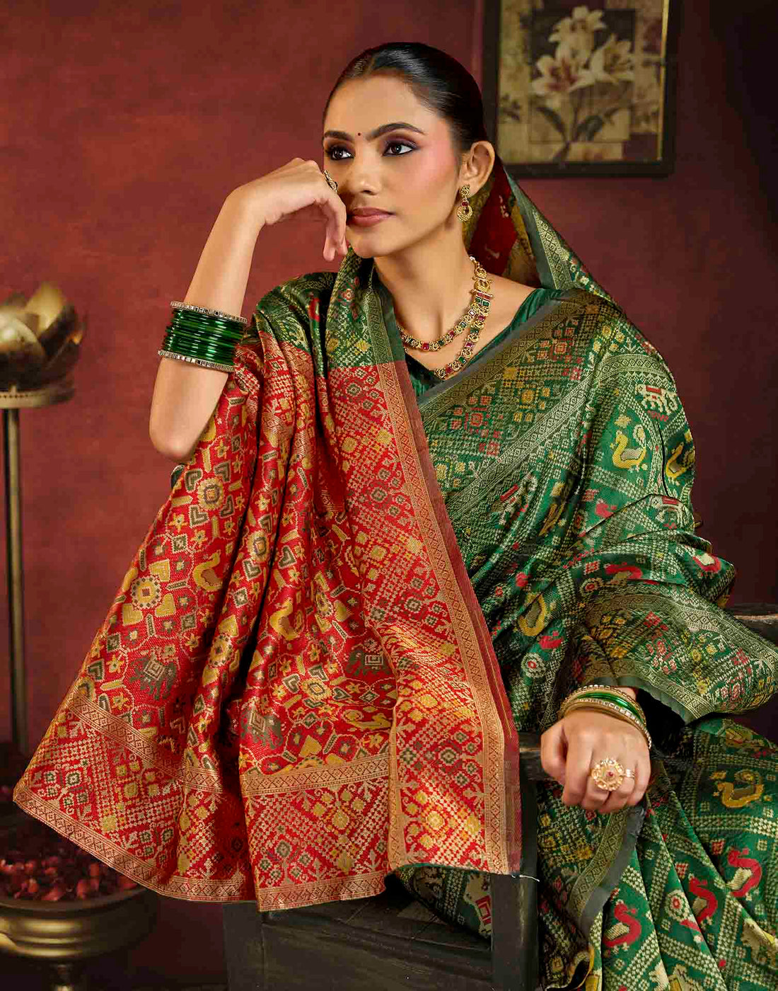 Moss Green Silk Woven Patola Saree