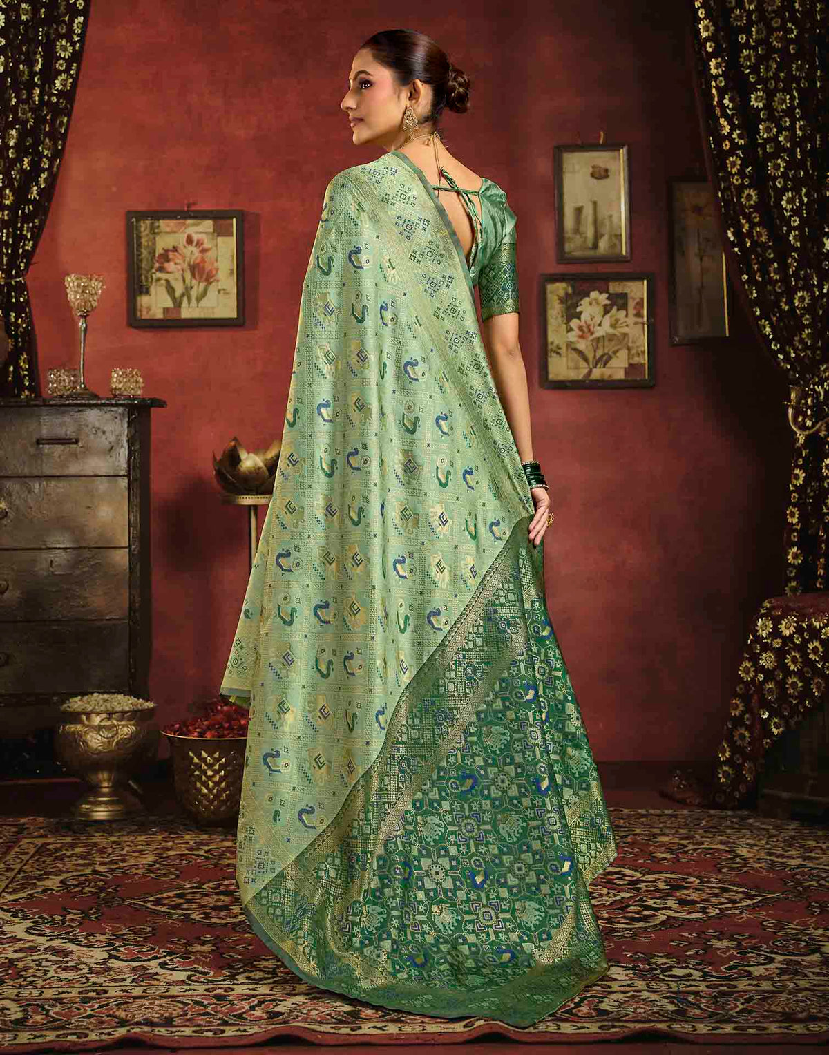 Pista Green Silk Woven Patola Saree