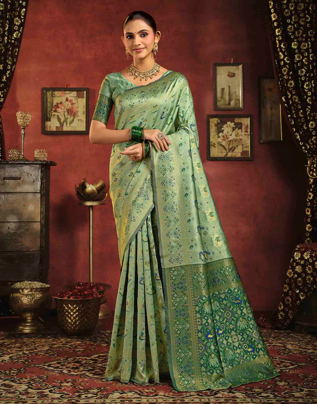Pista Green Silk Woven Patola Saree