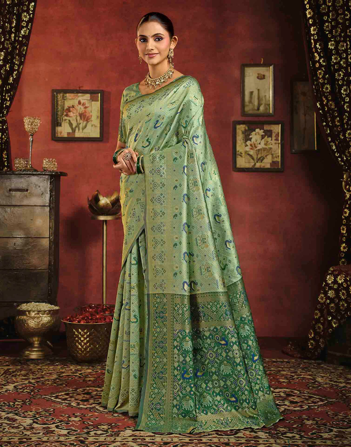 Pista Green Silk Woven Patola Saree