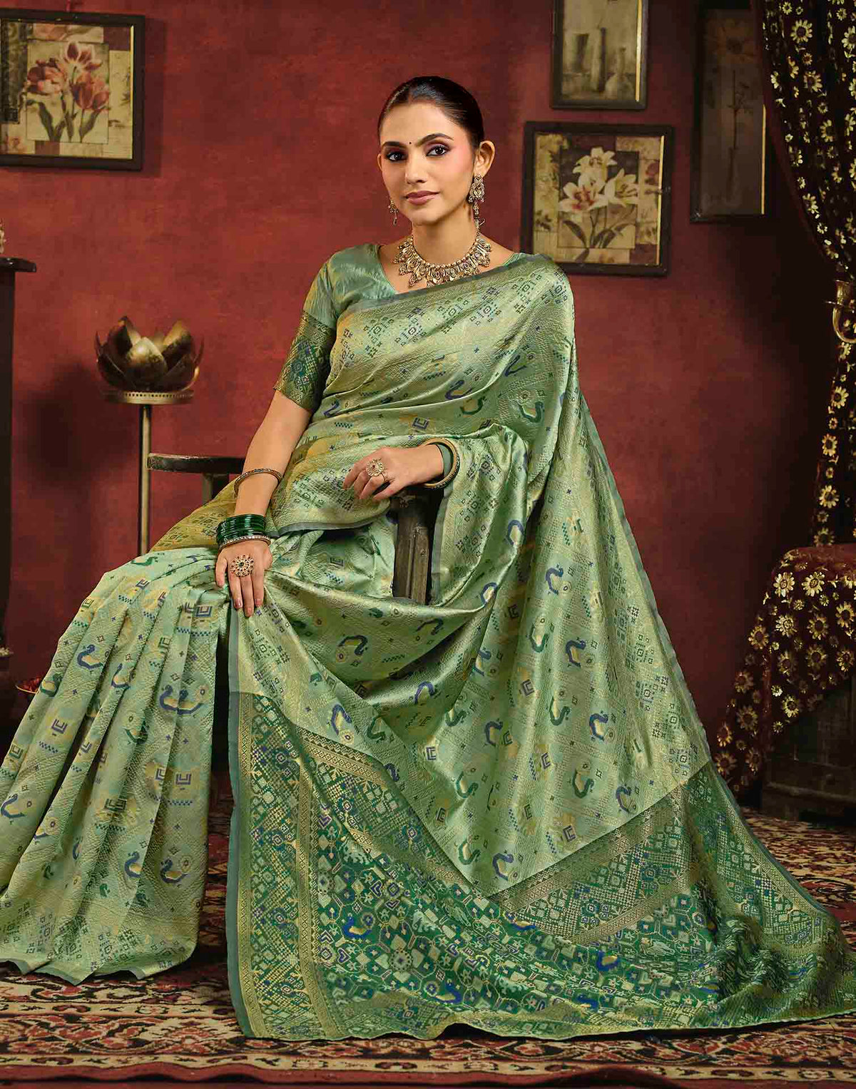 Pista Green Silk Woven Patola Saree