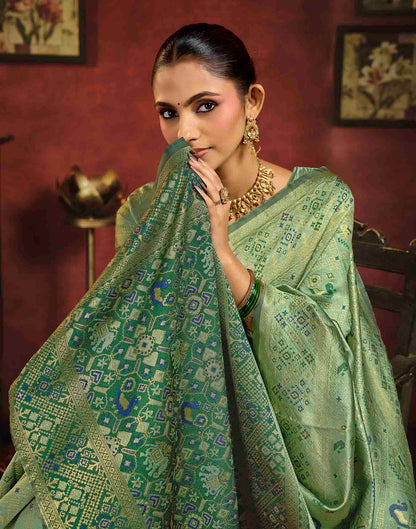 Pista Green Silk Woven Patola Saree
