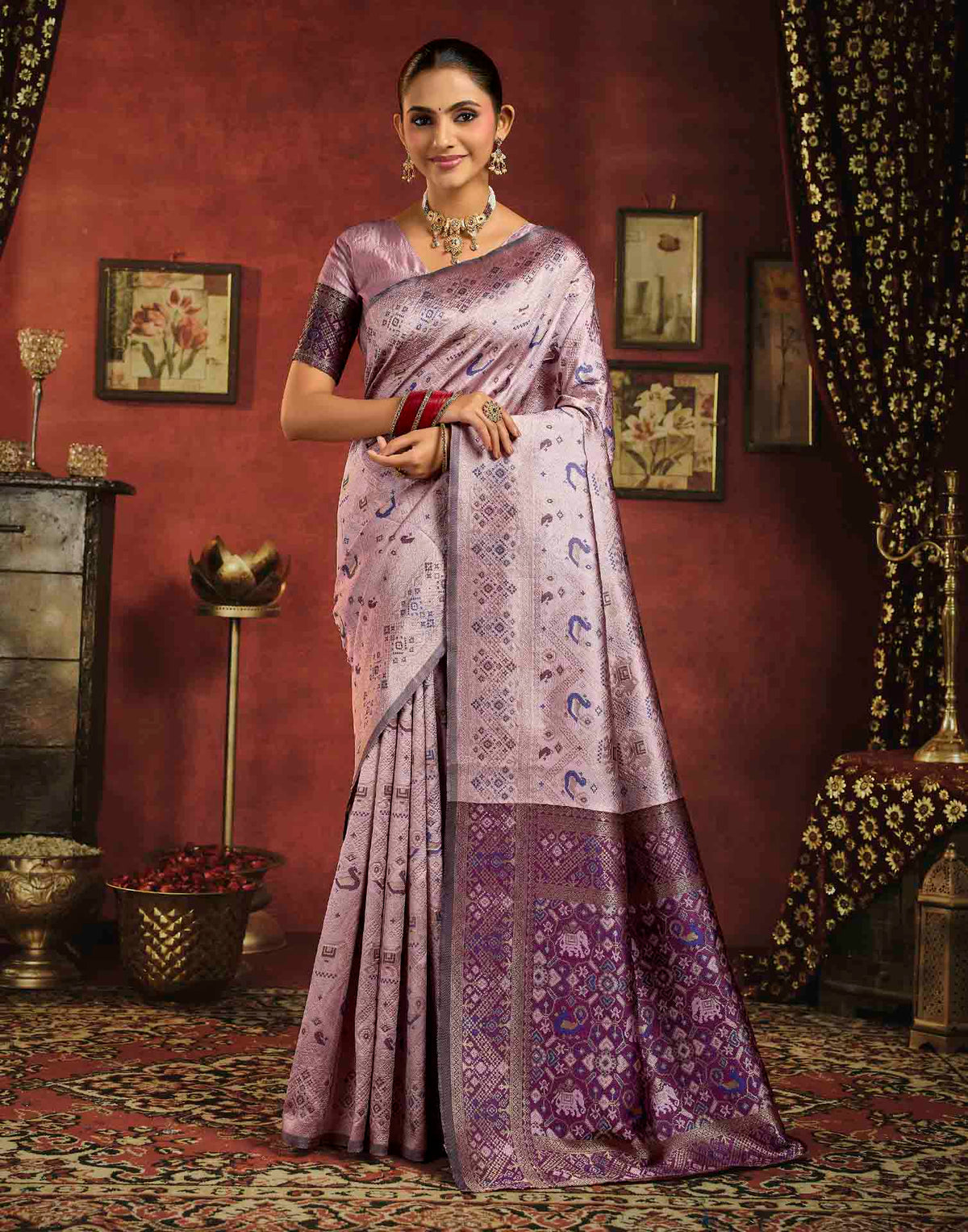Lilac Purple Silk Woven Patola Saree