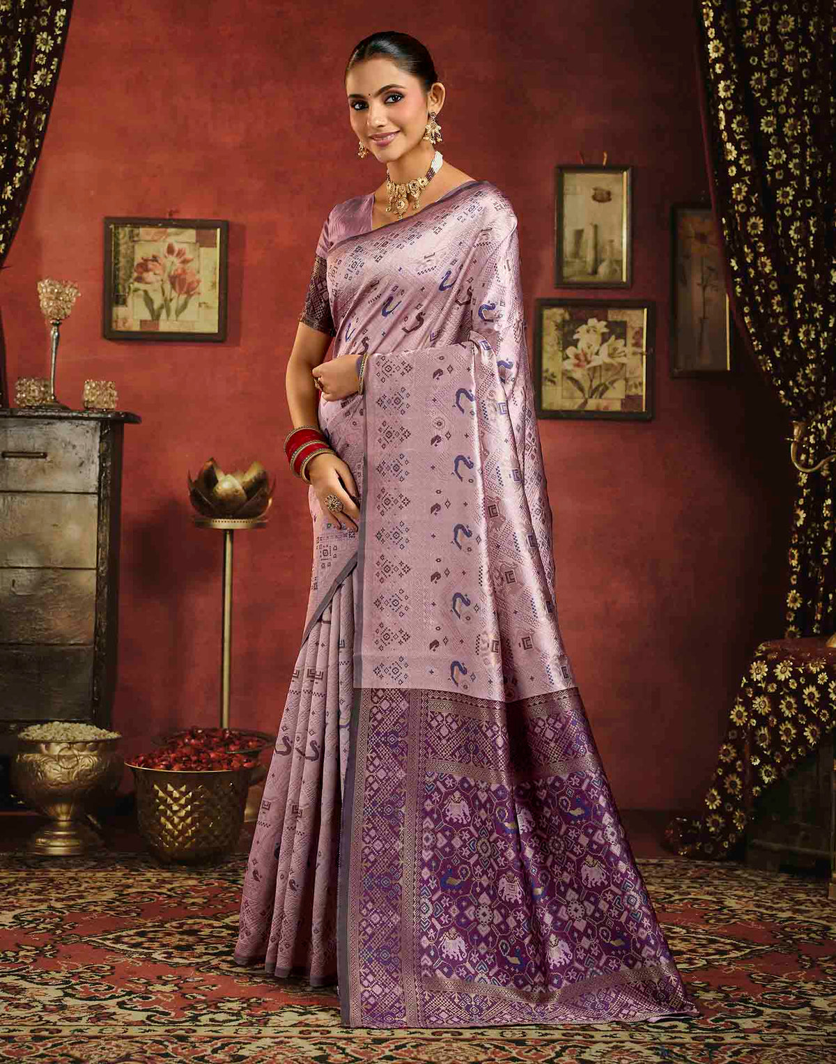 Lilac Purple Silk Woven Patola Saree