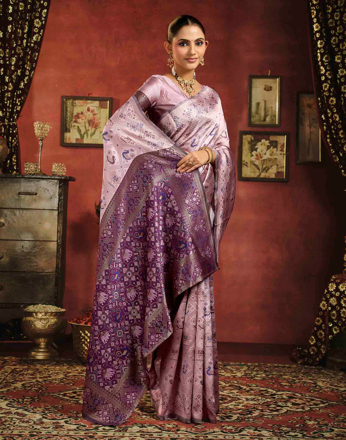 Lilac Purple Silk Woven Patola Saree
