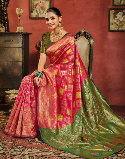 Dark Pink Silk Woven Banarasi Saree