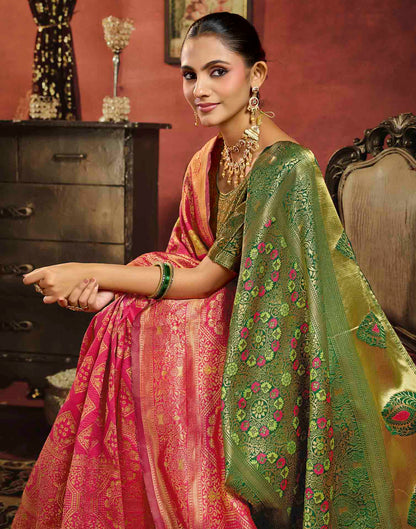 Dark Pink Silk Woven Banarasi Saree
