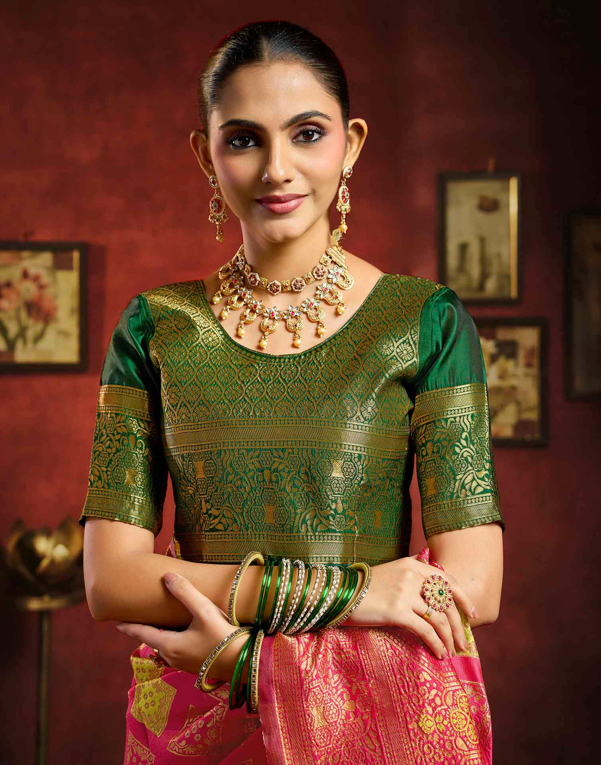 Dark Pink Silk Woven Banarasi Saree