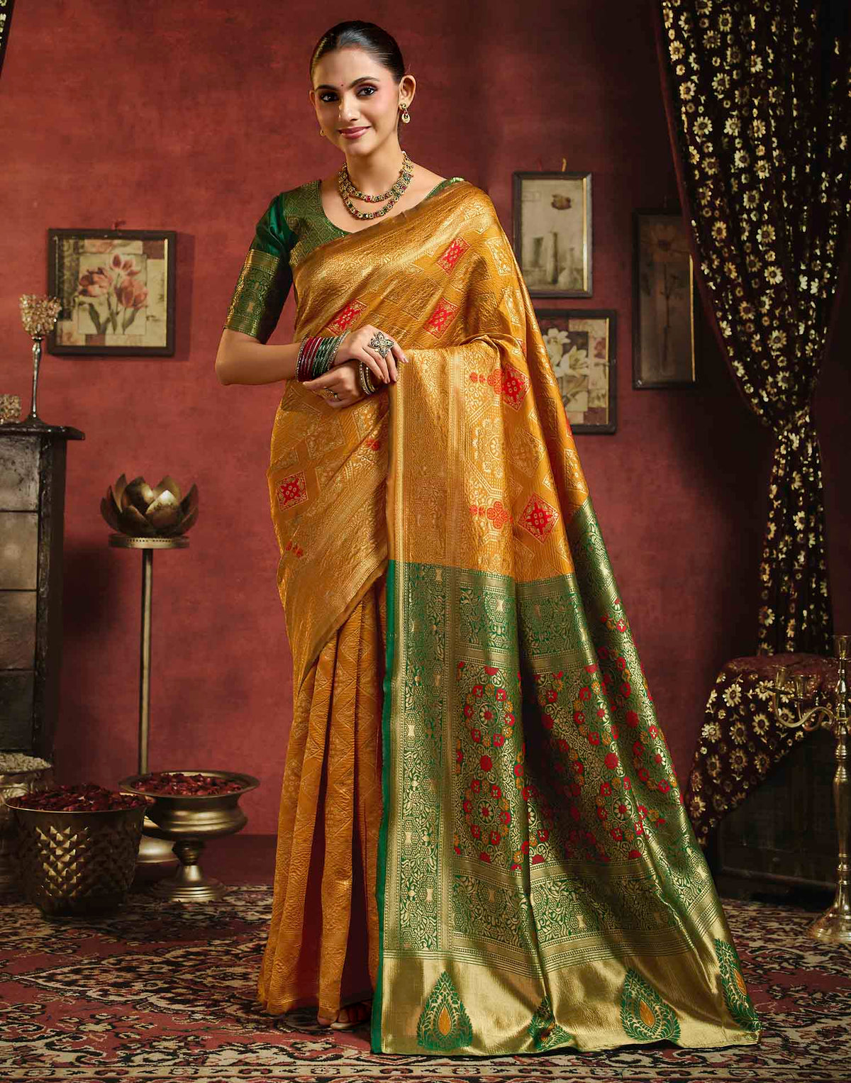 Turmeric Yellow Silk Woven Banarasi Saree