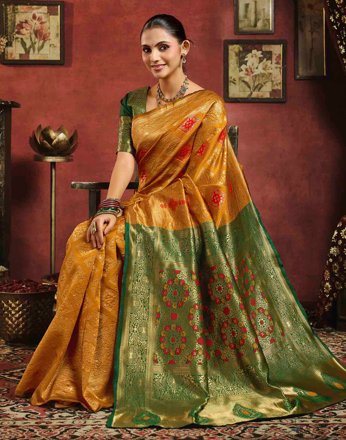 Turmeric Yellow Silk Woven Banarasi Saree