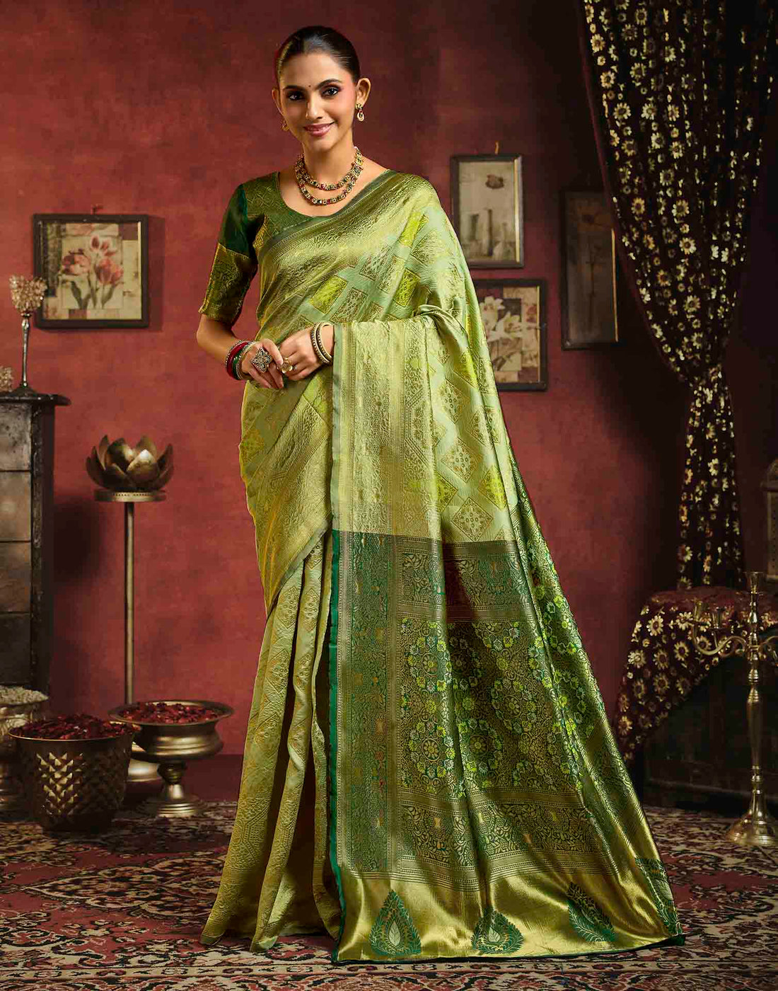 Pista Green Silk Woven Banarasi Saree