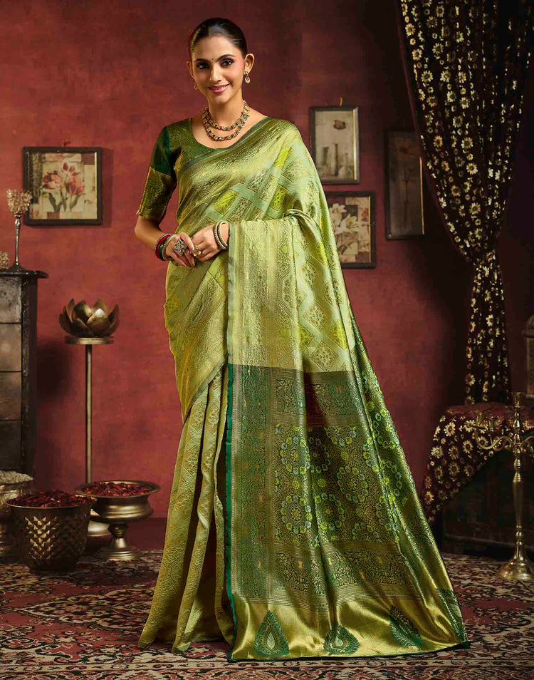 Pista Green Silk Woven Banarasi Saree