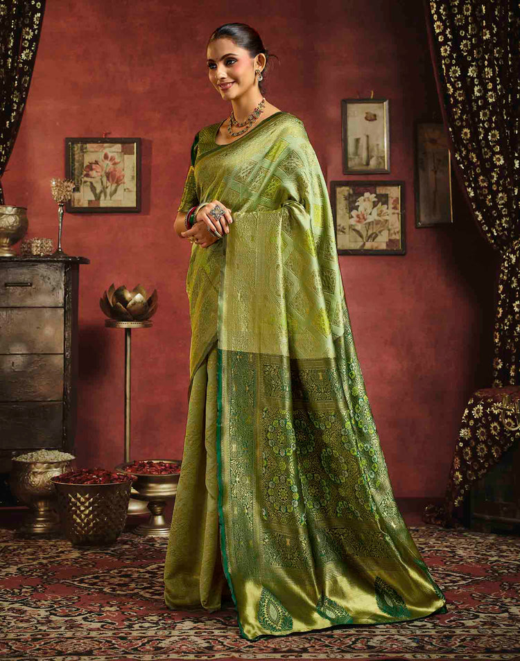 Pista Green Silk Woven Banarasi Saree