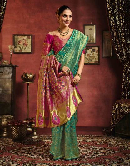 Teal Blue Silk Woven Banarasi Saree